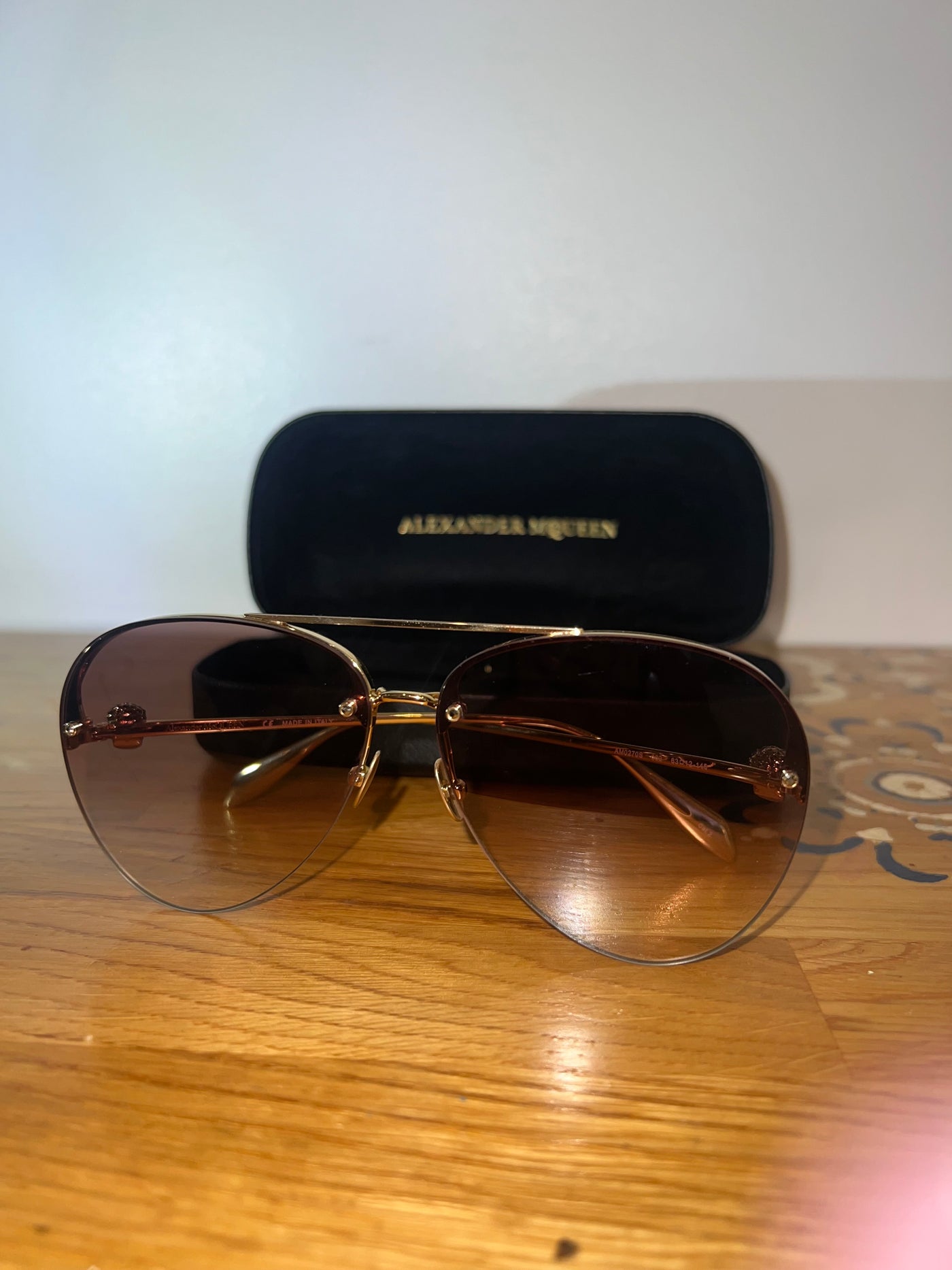Alexander McQueen skull aviator pink sunglasses