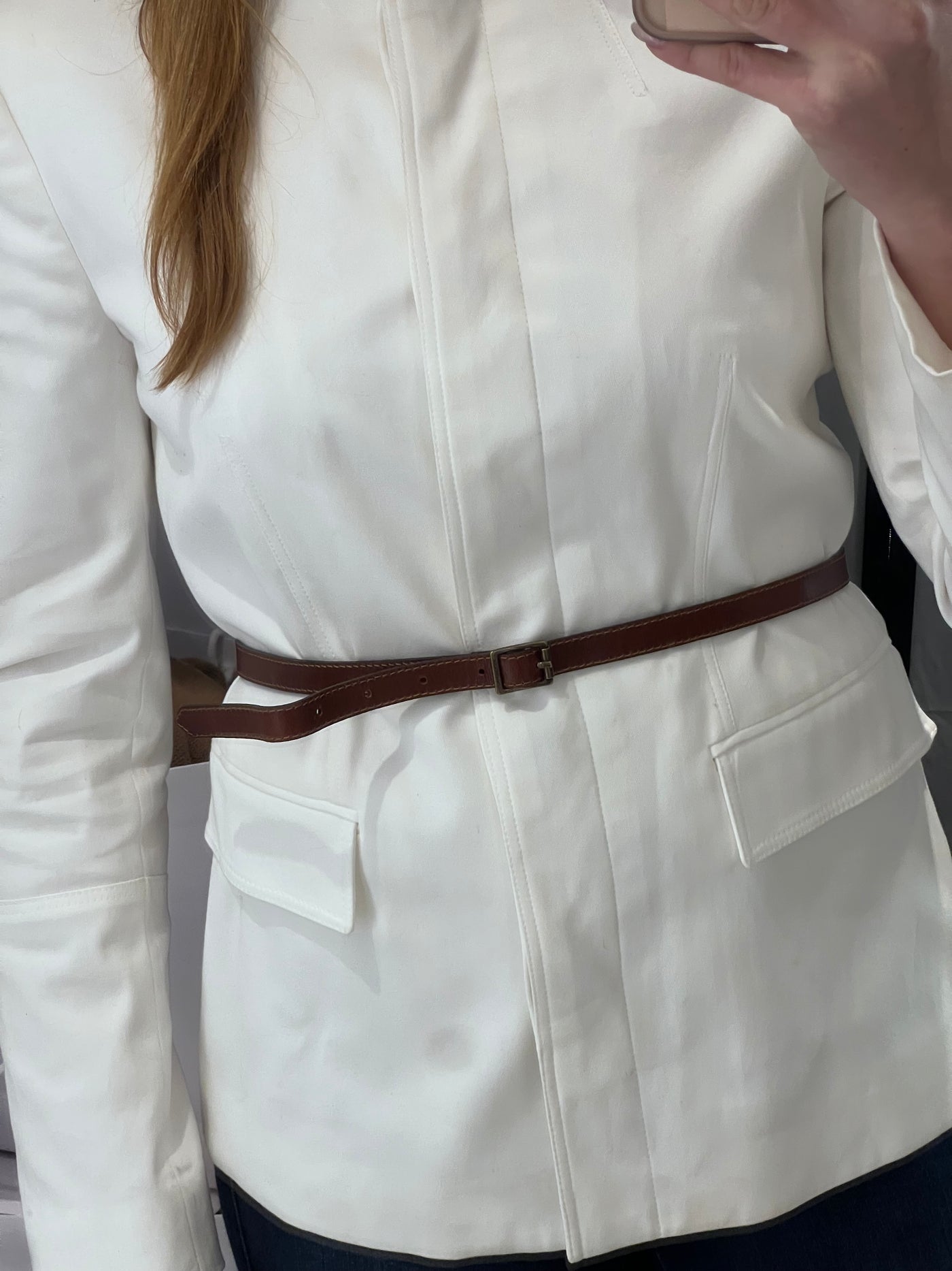 Burberry white tailored jacket with brown leather belt size Uk 10