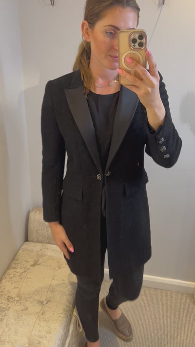 Iconic Chanel long black tweed coat size 40