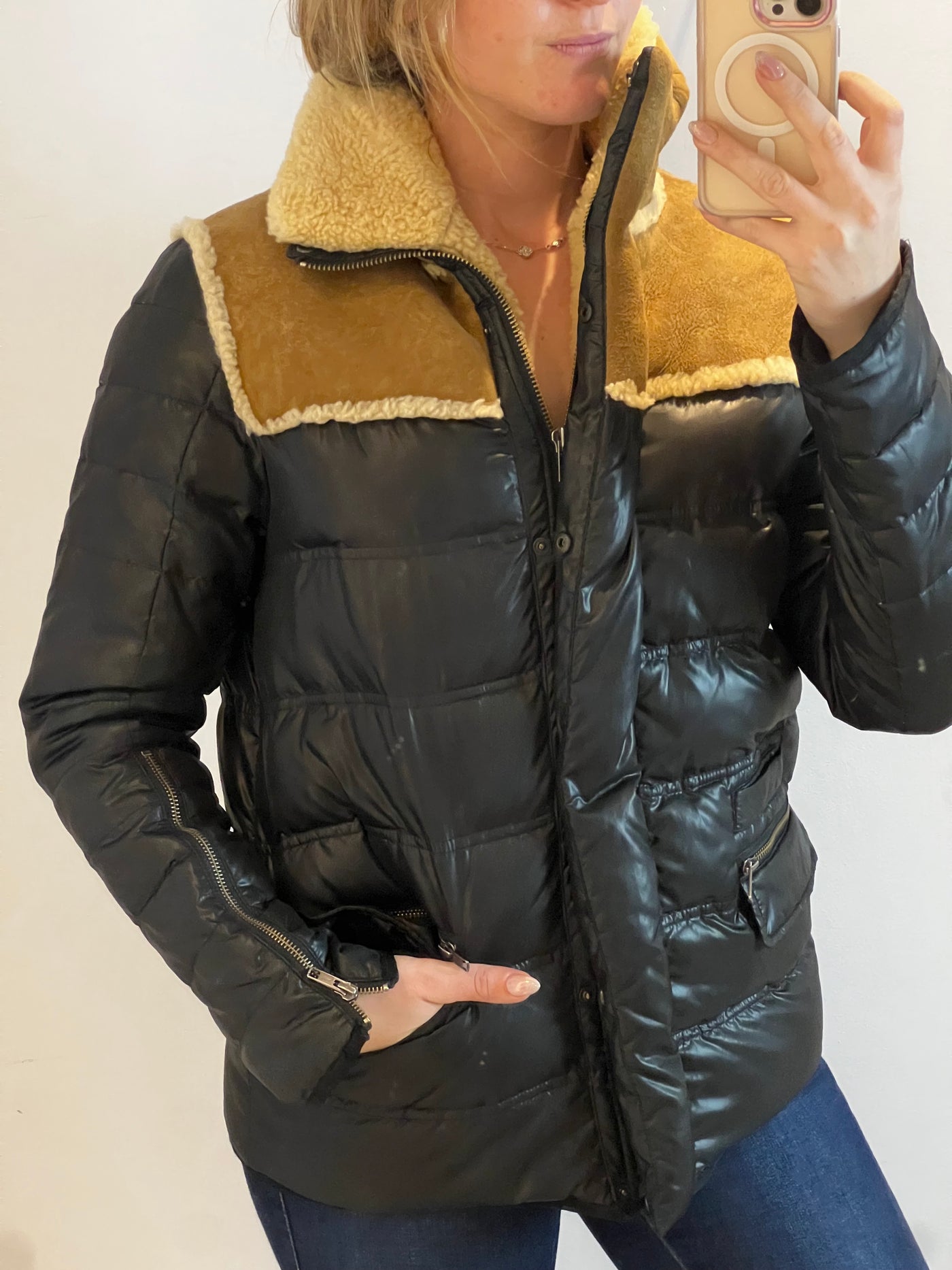 The kooples padded coat with suede trim size M