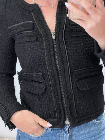 Maje black tweed jacket size 1