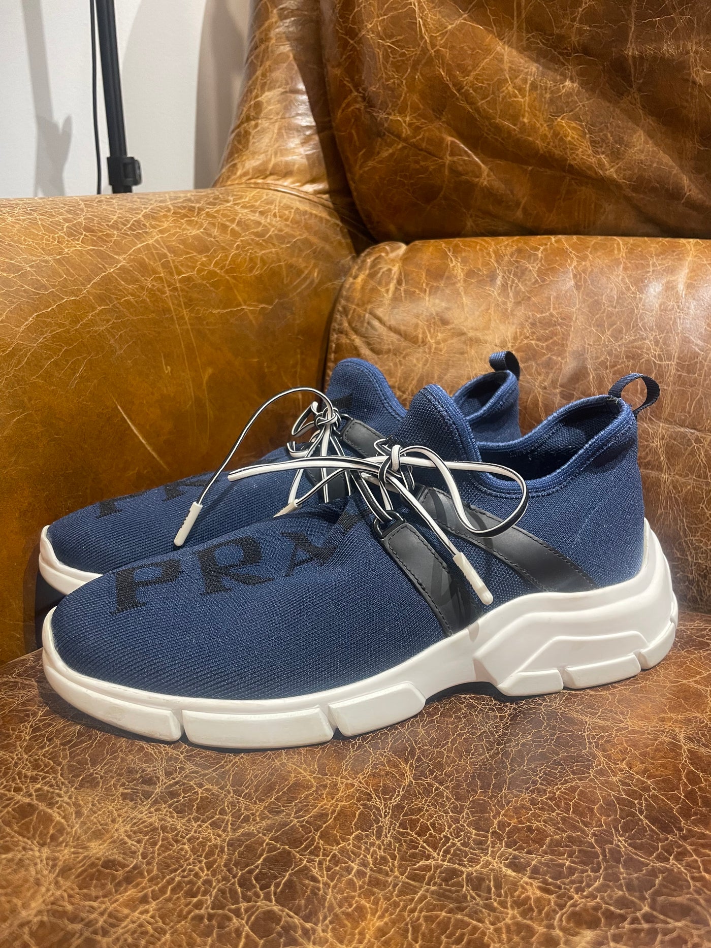 Prada Navy Blue Knit Fabric Low Top trainers Size 38