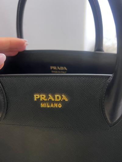 Brand new Prada Black Saffiano Bibliotheque Satchel