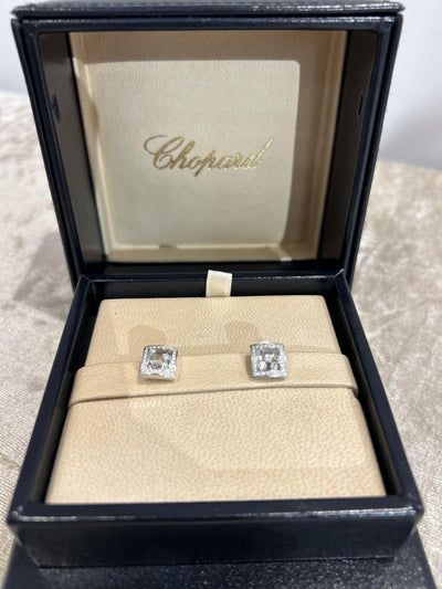 Chopard Happy 16ct White Gold Square Diamond Earrings With 3 Floating Diamonds