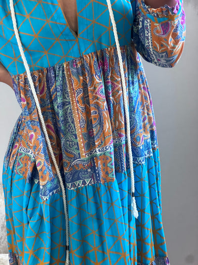 Brand new EYWASOULS MALIBU Tiered Dress Size M-L Geometric Print Ruffle Rtp £580