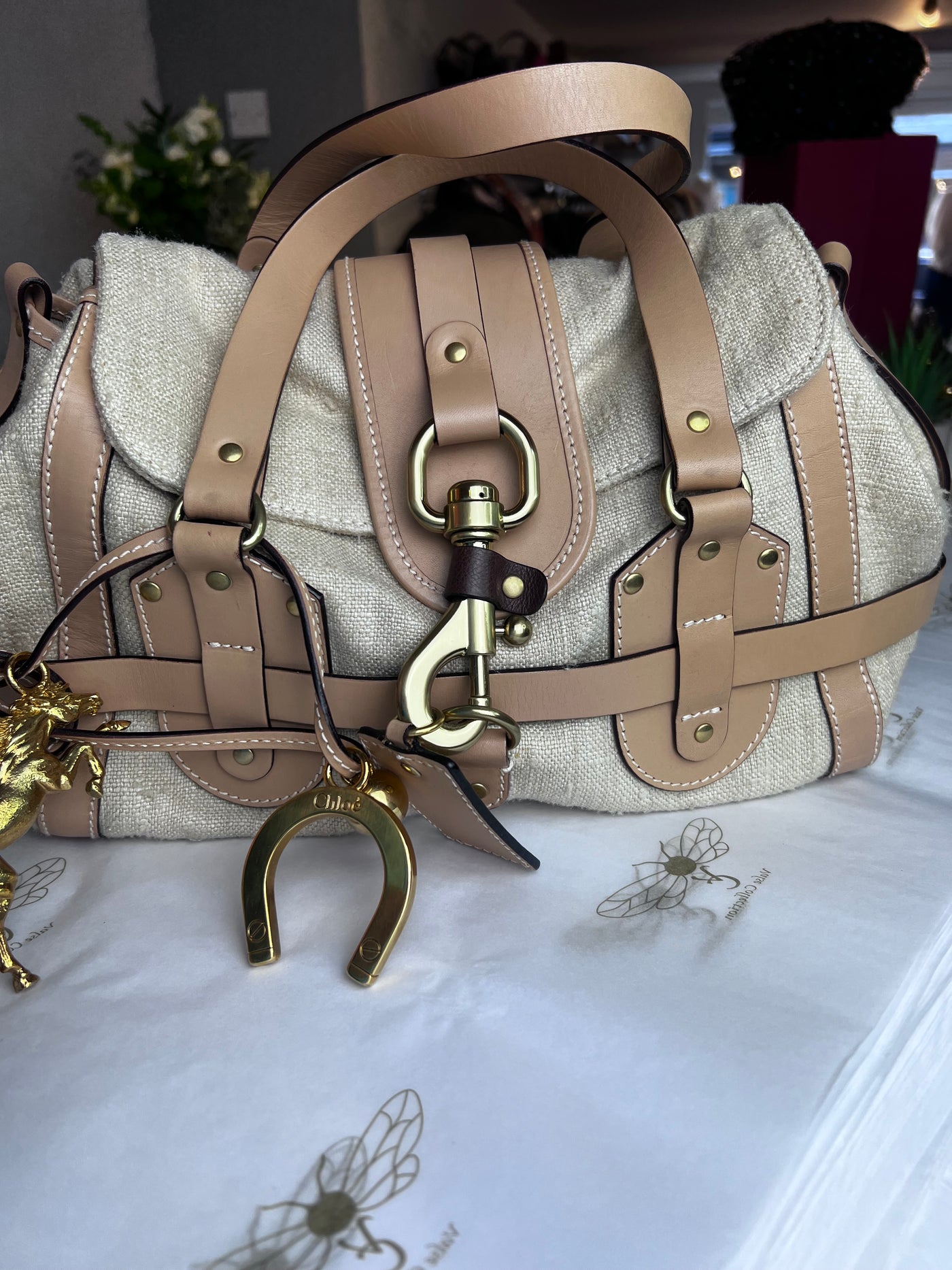 Chloe Beige Canvas and Leather Kerala Bag Satchel Handbag