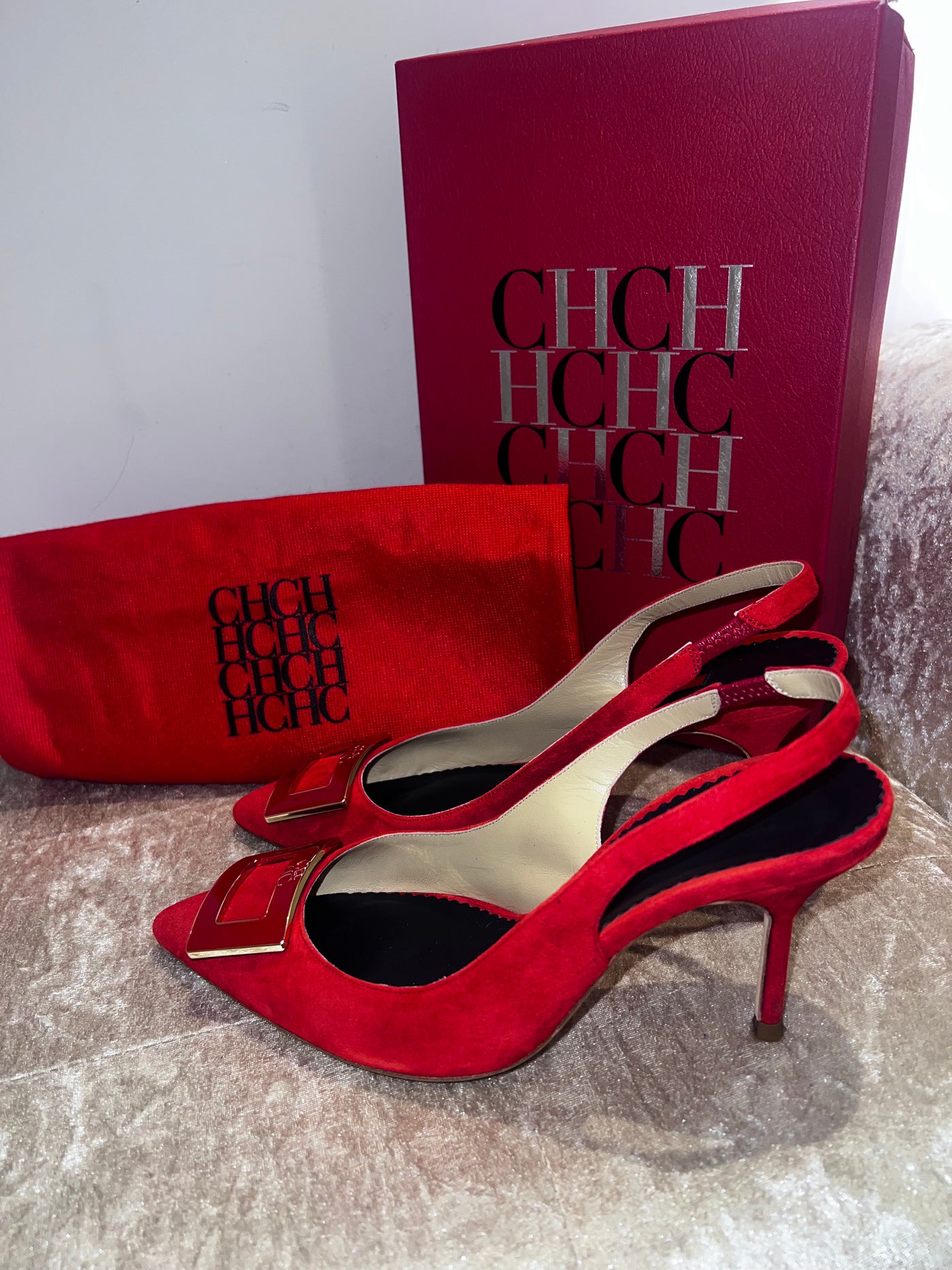 Carolina Herrera red suede heels size 40