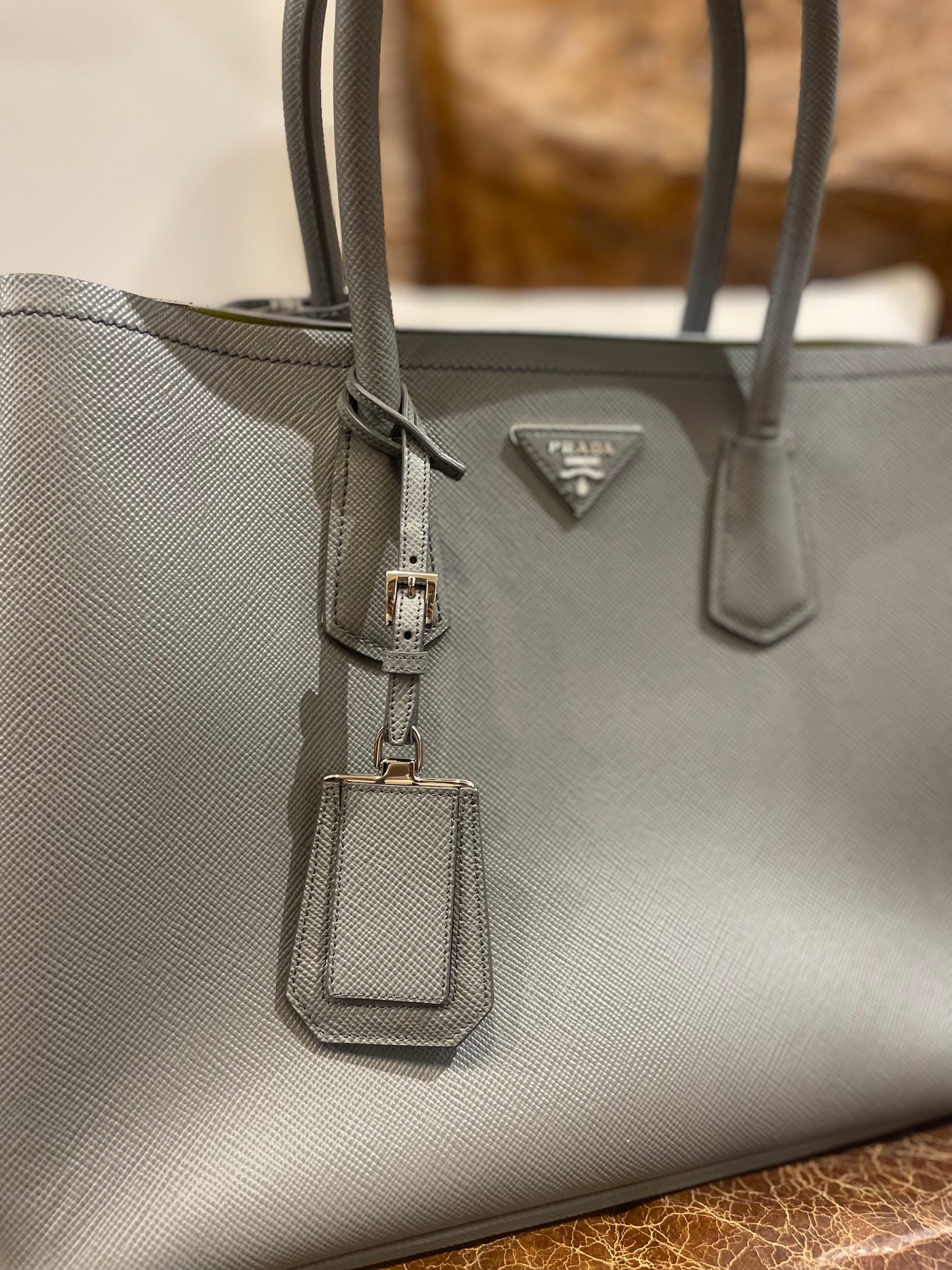 Prada Double Medium Saffiano Cuir Granito and Acquamarina - Grey and Green Handbag RTP £2170