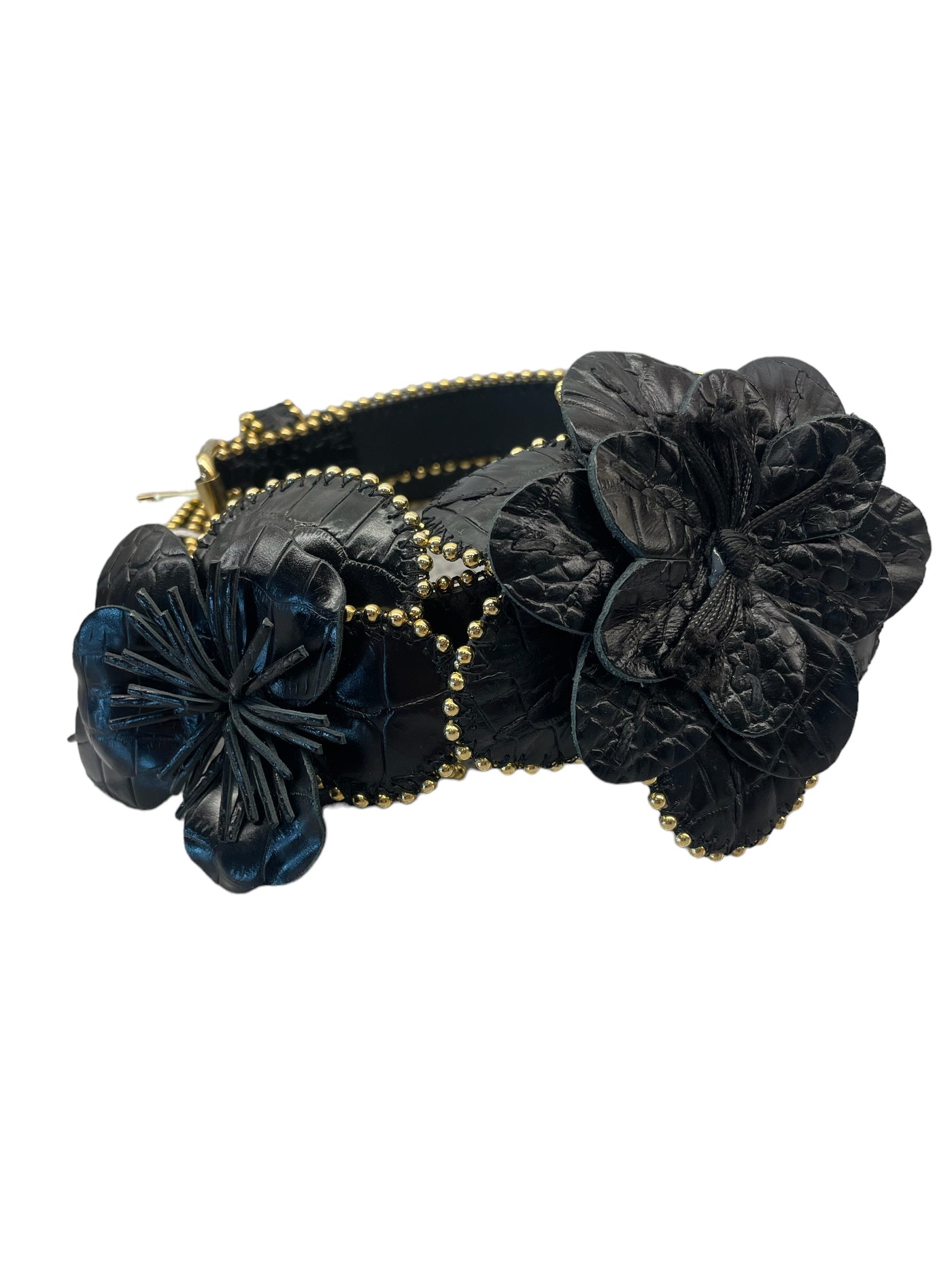 Anne Fontaine black leather flower belt