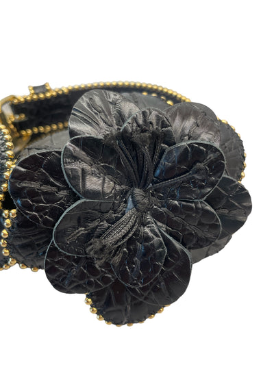 Anne Fontaine black leather flower belt