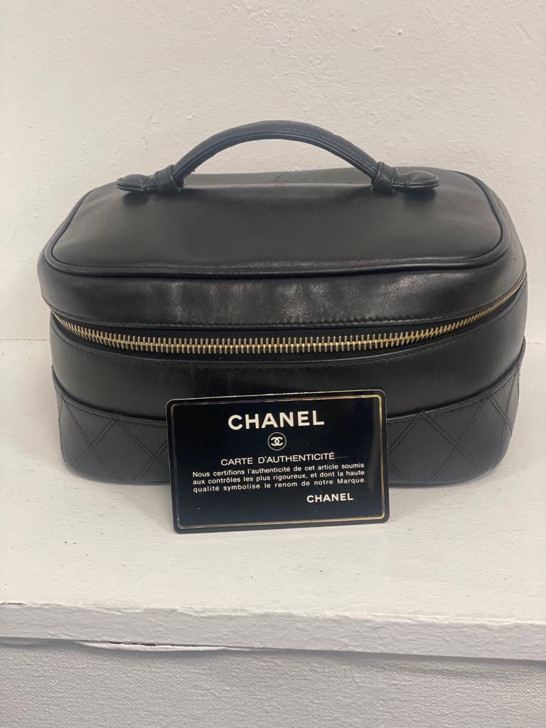 Chanel Vintage Comestic beauty travel case in black lambskin