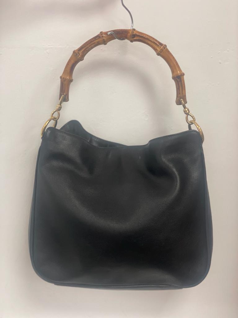 Gucci Bamboo top handle leather black tote bag