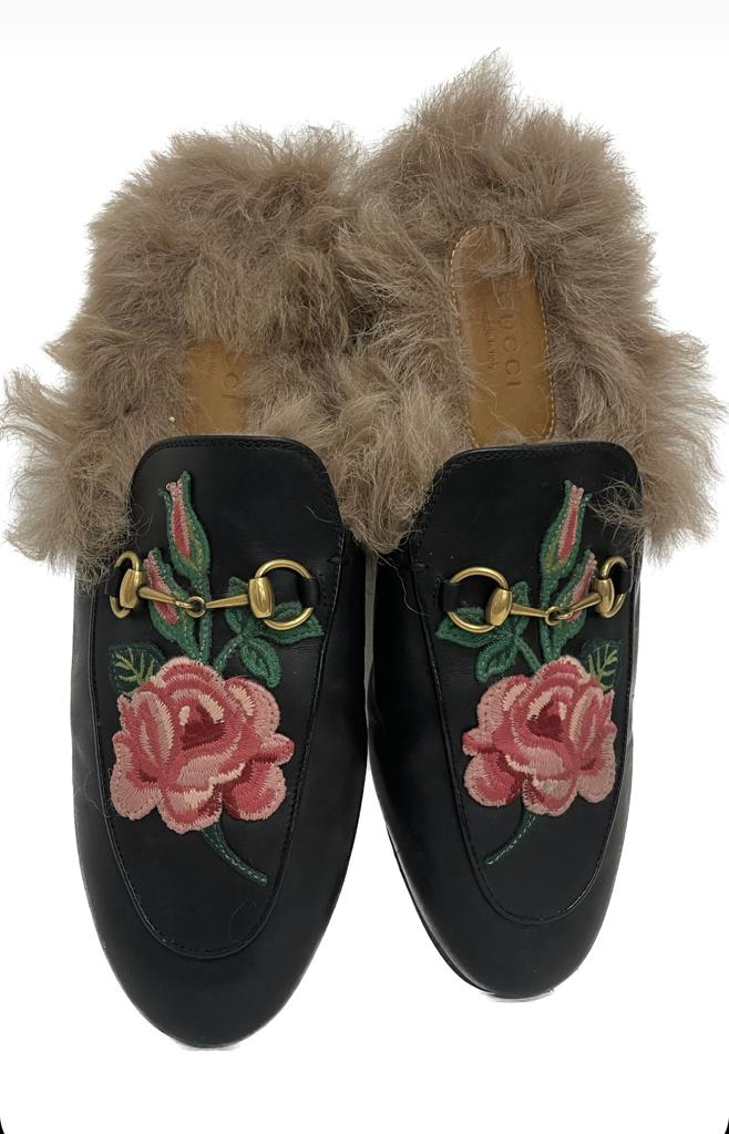 Gucci prince town fur trim loafers size 39