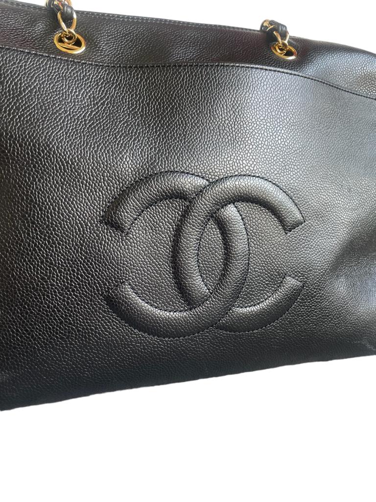 Chanel Around 1996 Made Caviar Skin Cc Mark Stitch Chain Tote Bag Black
