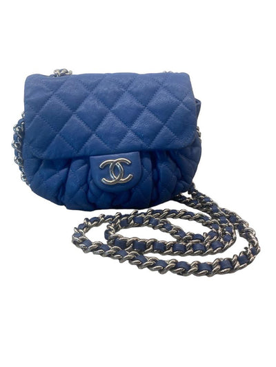 Chanel blue mini round chain handbag