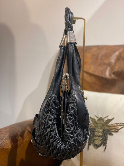 Vintage Versace black/navy limited edition kiss lock satchel