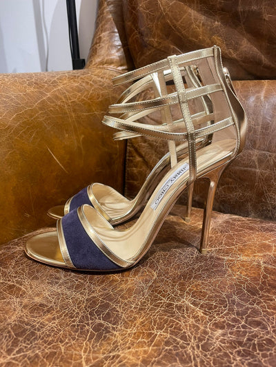 Jimmy Choo gold heels with navy velvet size 39