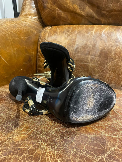 Gucci black suede heels with gold detailing size 39