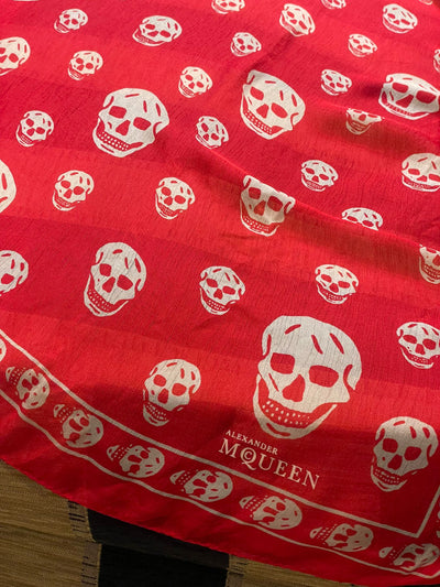 Alexander McQueen red and white skull silk scarf
