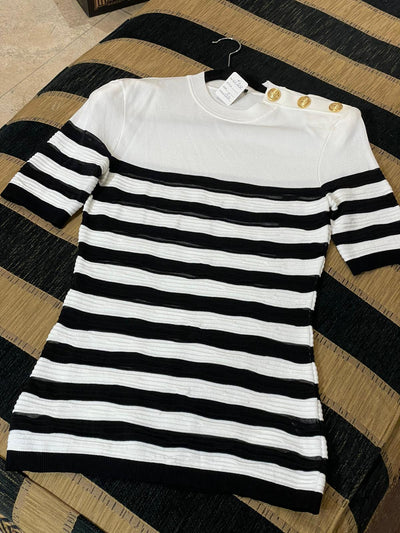 Balmain t-shirt black and white stripped size 42