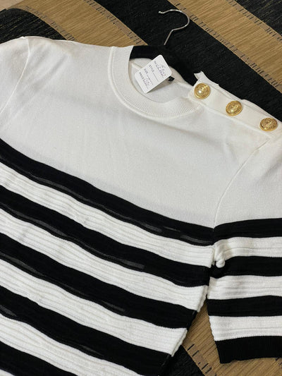 Balmain t-shirt black and white stripped size 42