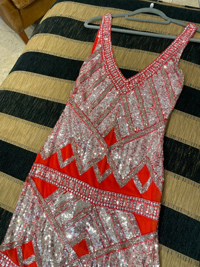 Diamond of Eden red, silver sequin dress SIZE 8-10