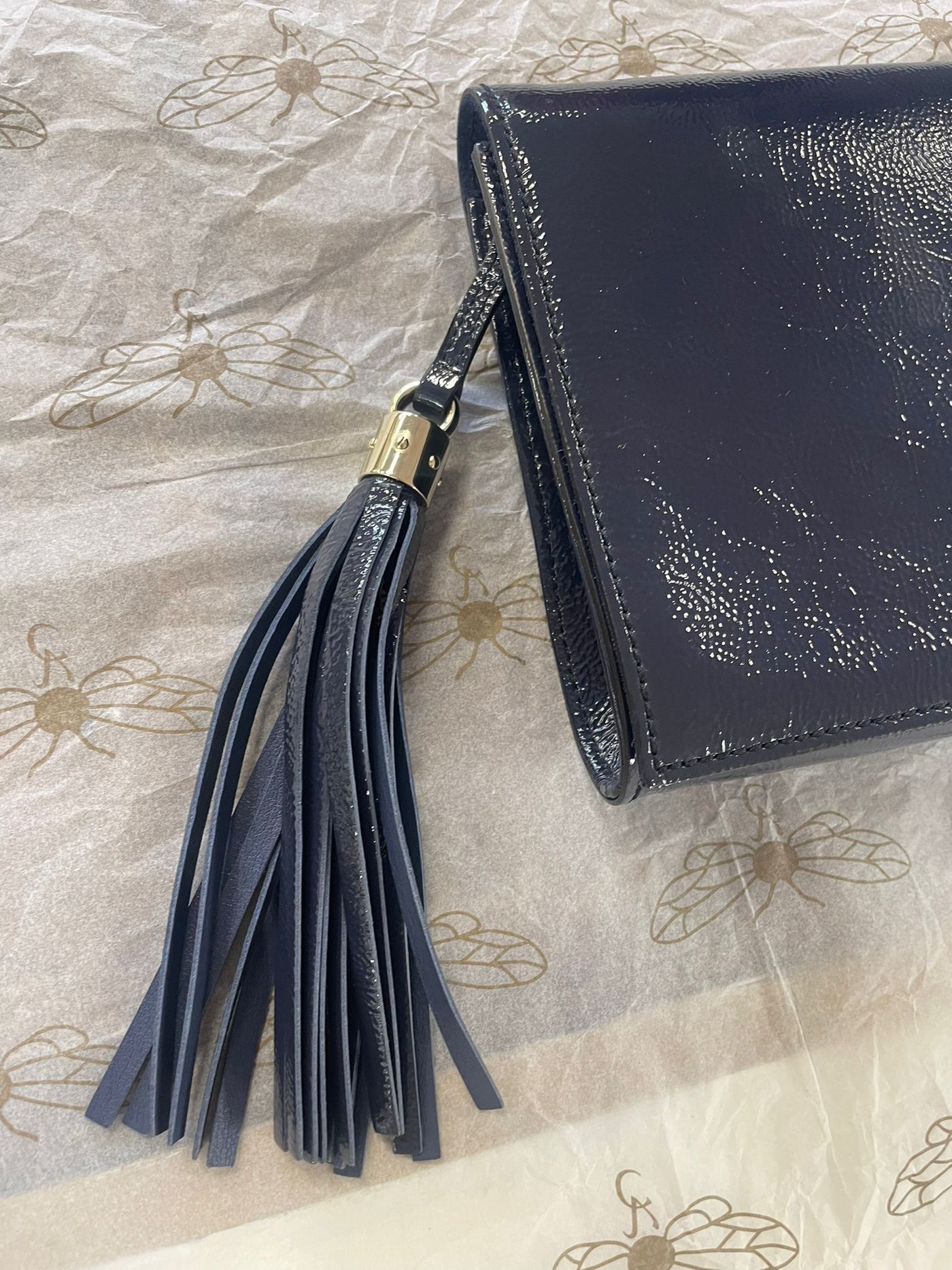 Gucci Navy blue patent leather soho clutch