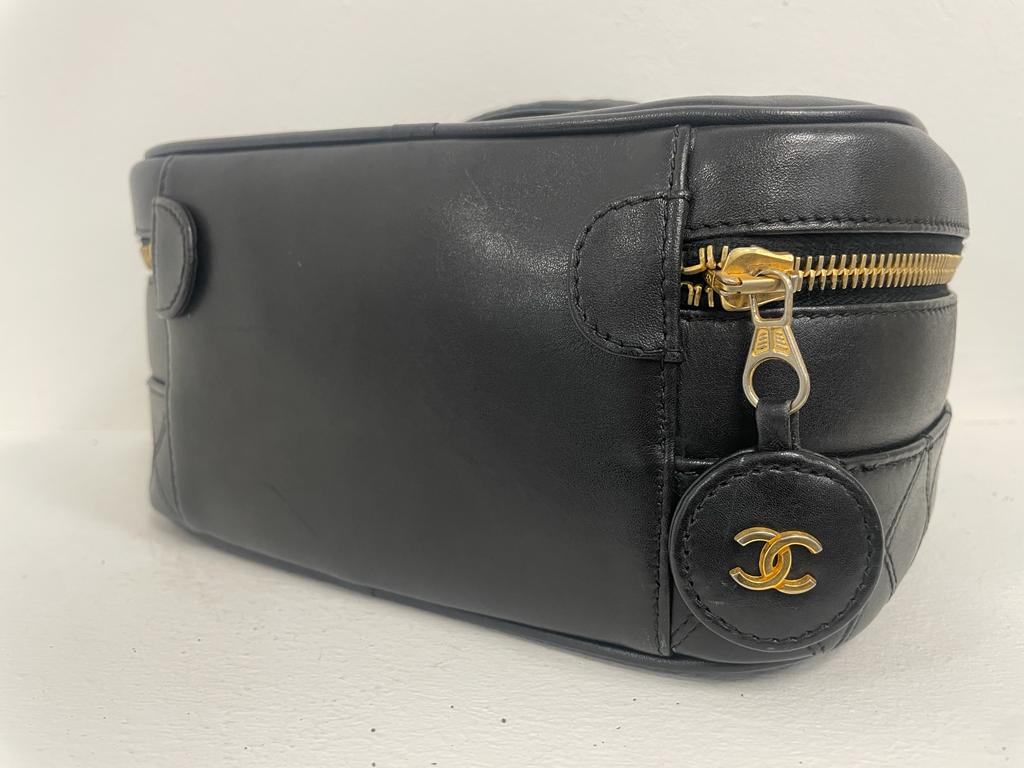 Chanel Vintage Comestic beauty travel case in black lambskin