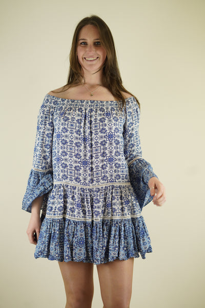 Miss June blue floral mini dress one size