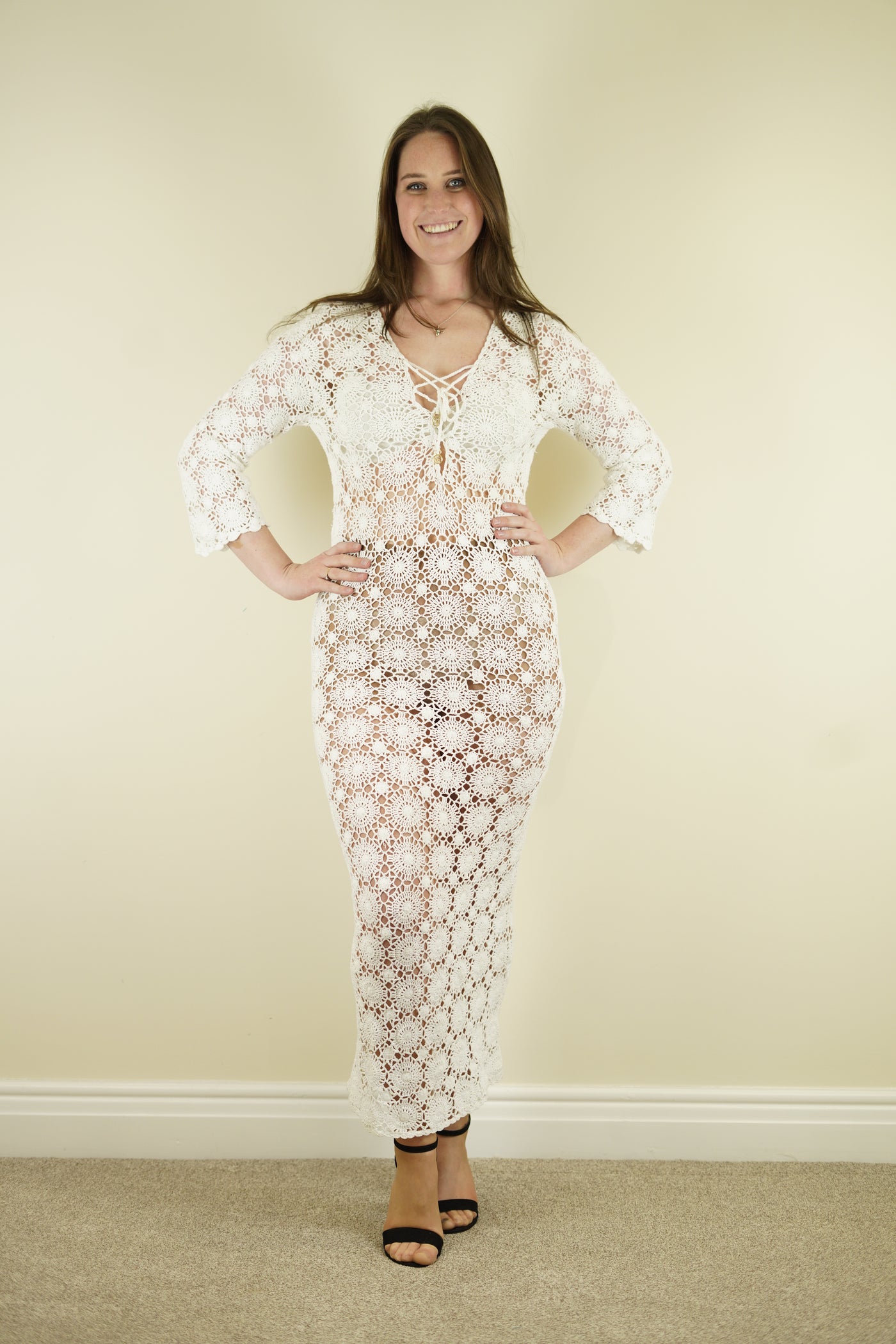 Melissa Odabash white lace maxi sundress size L