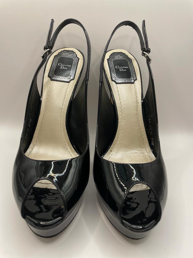 Christian Dior black patent leather sling back heels size 39.5