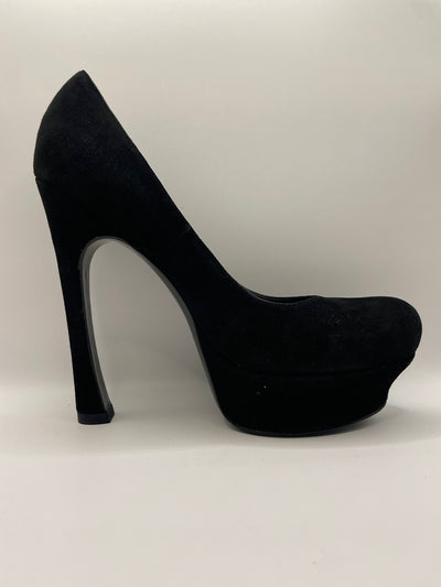 YSL black suede tribute heels size 38