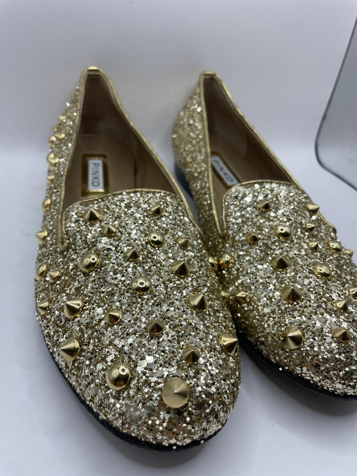 Pinko gold sparkle loafers size 39