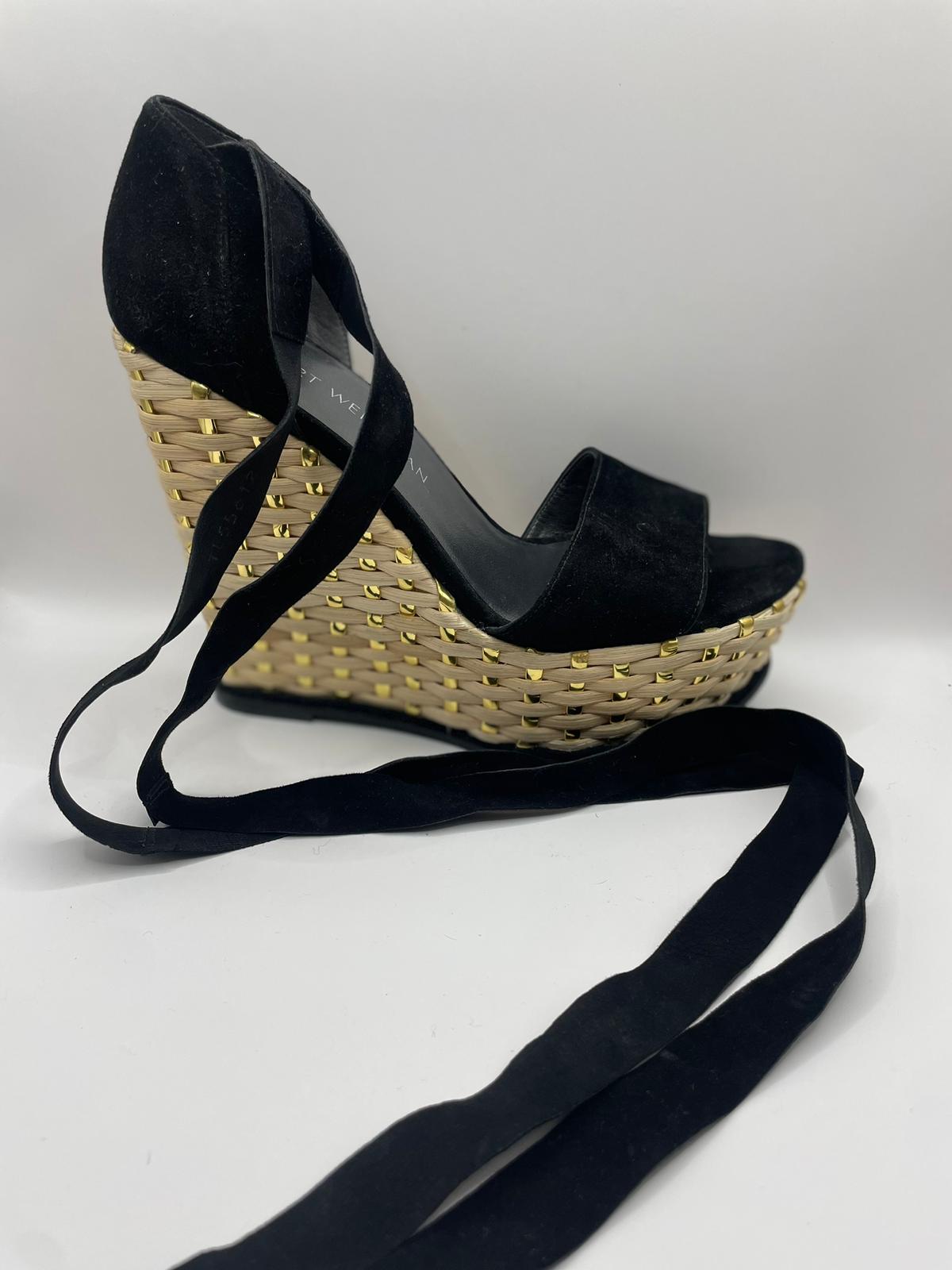 Stuart Weitzman black suede wedges with ankle ties size 38