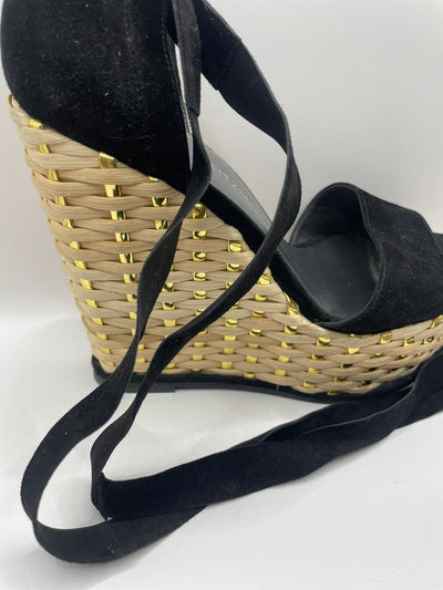 Stuart Weitzman black suede wedges with ankle ties size 38