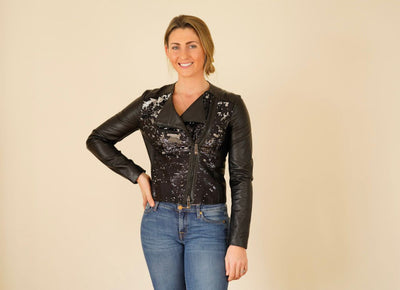 Pinko black leather jacket with sequin  GB10, 14