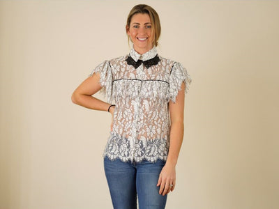Anne Fontaine  white lace blouse with necklace Size 42