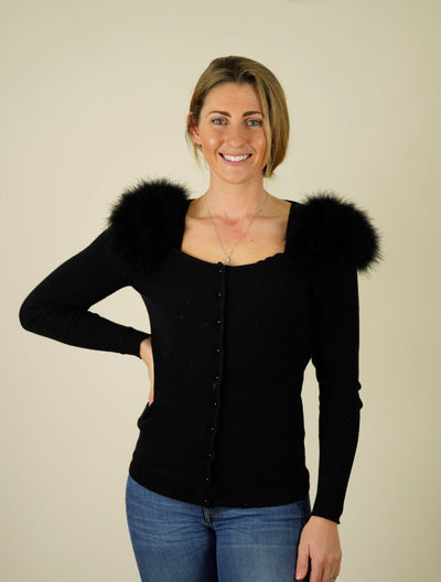 Escada black cardigan with feather shoulders size 34