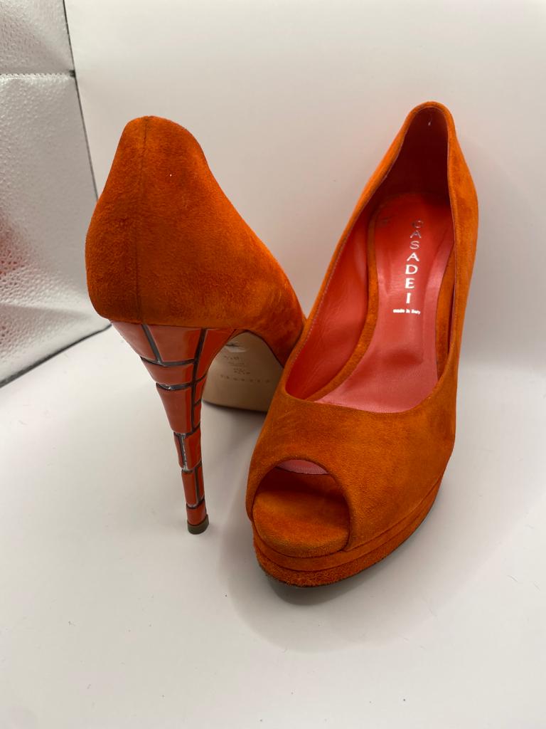 Casadei orange suede heels size 8.5 US