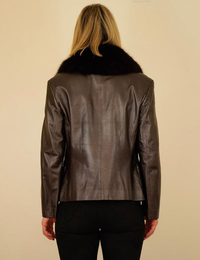 Vintage Cerruti 1881 leather jacket with fur collar size GB 14