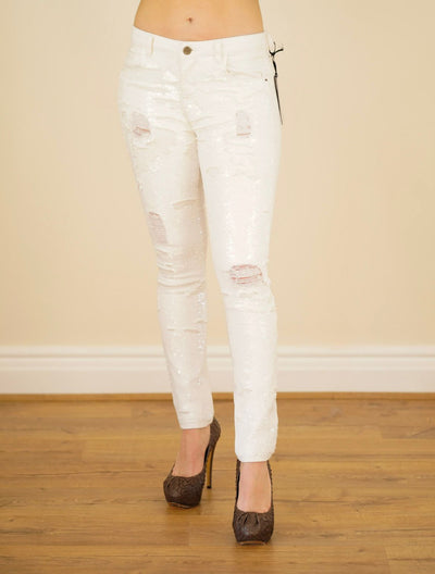Brand new Guess Marciano white sequin ripped jeans size 27 RTP £135