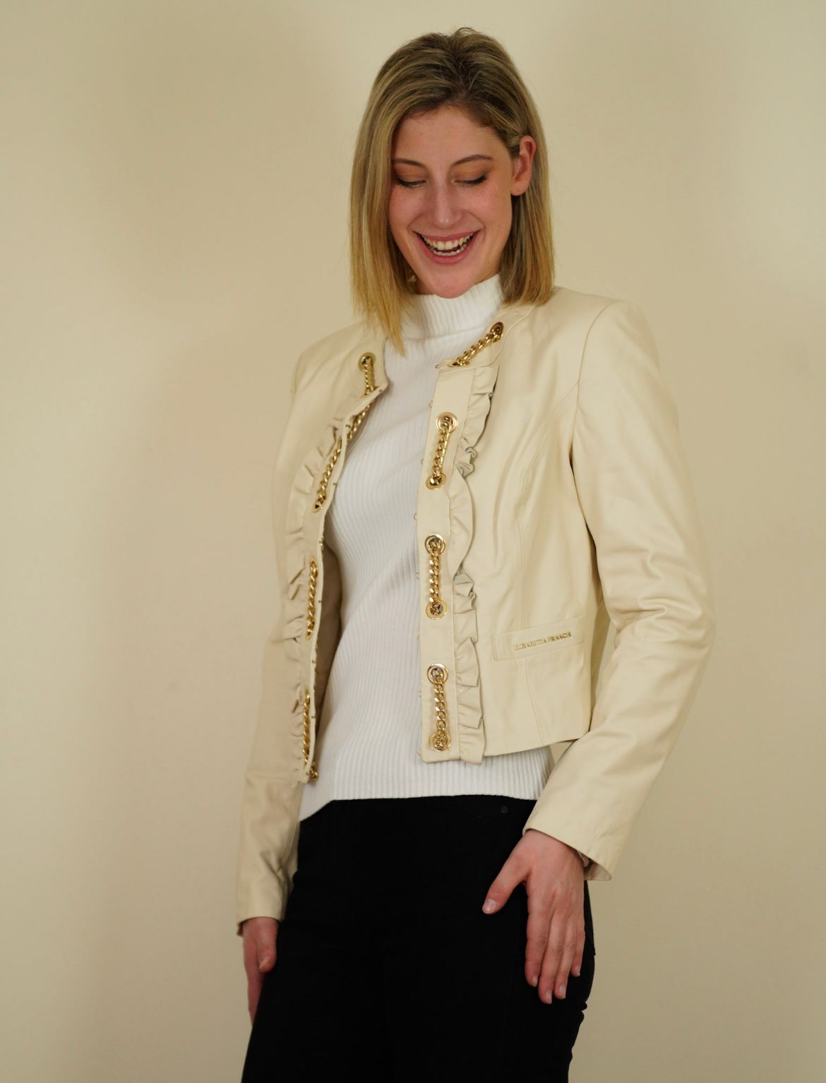 Elisabetta Franchi cropped leather jacket size 48