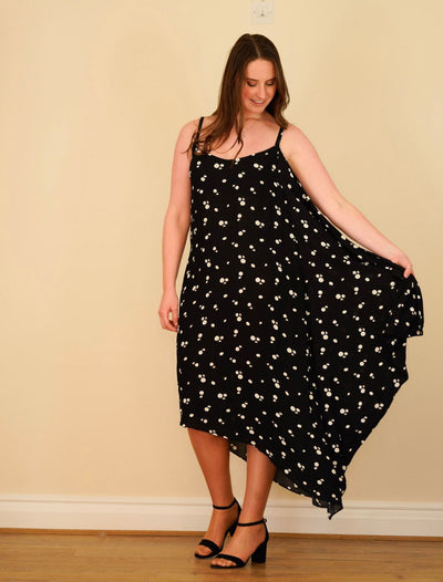 Brand New Paper black dress with daisy pattern size GB 12 RTP €405