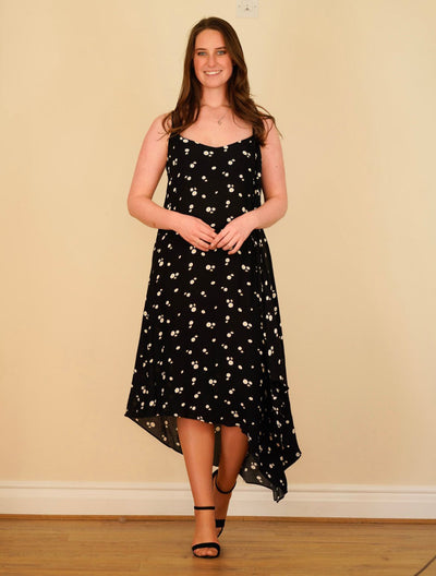 Brand New Paper black dress with daisy pattern size GB 12 RTP €405