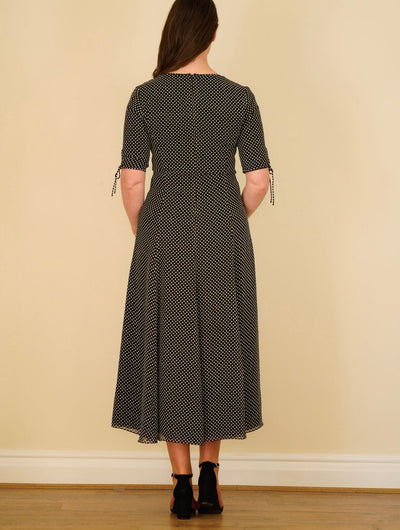 Vintage Caroline Charles black and white polka dot dress size GB 12