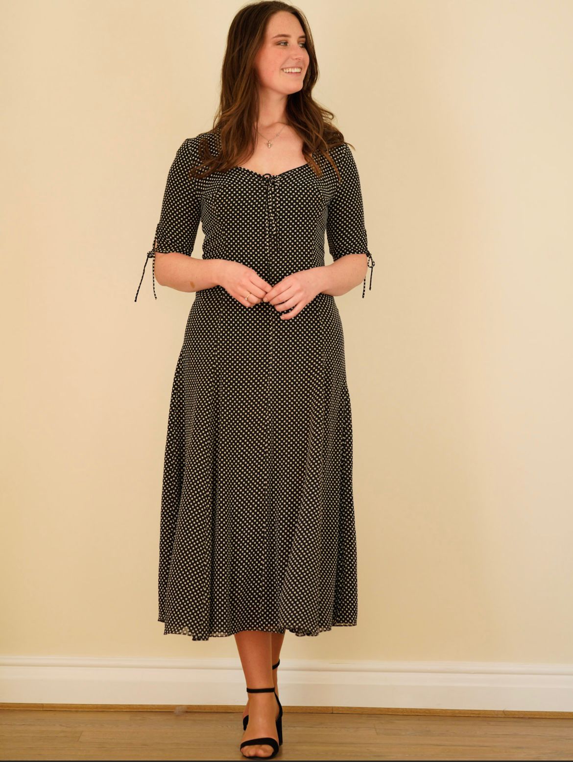 Vintage Caroline Charles black and white polka dot dress size GB 12