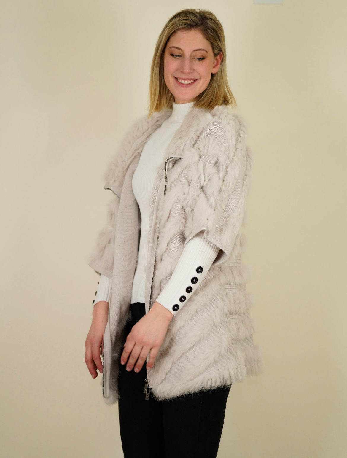 Pinko grey knit cardigan with real fur size S