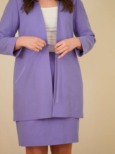 Vintage Jean Muir purple wool two piece suit size GB 12