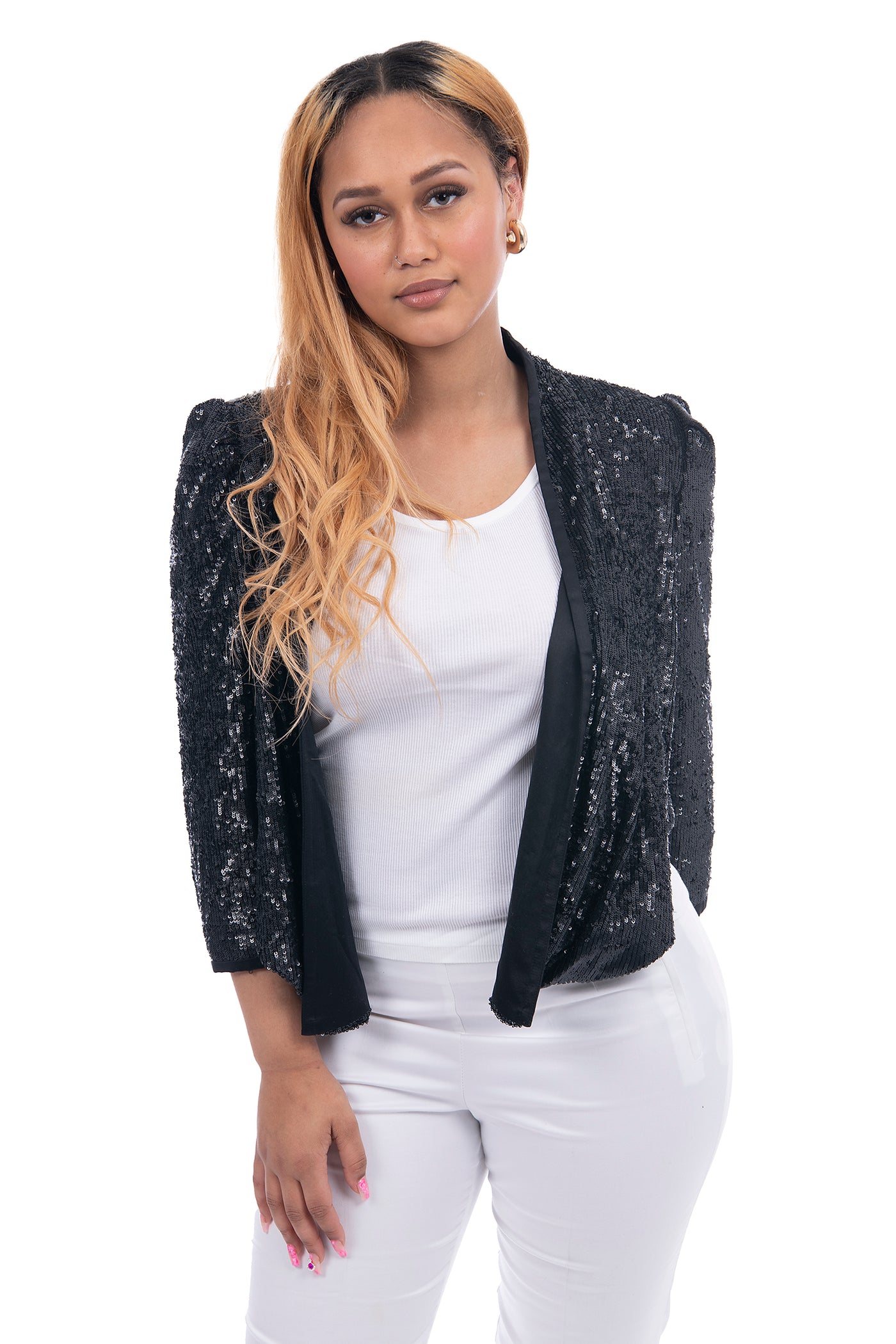 Karen Millen, brand new, cropt sequin open jacket