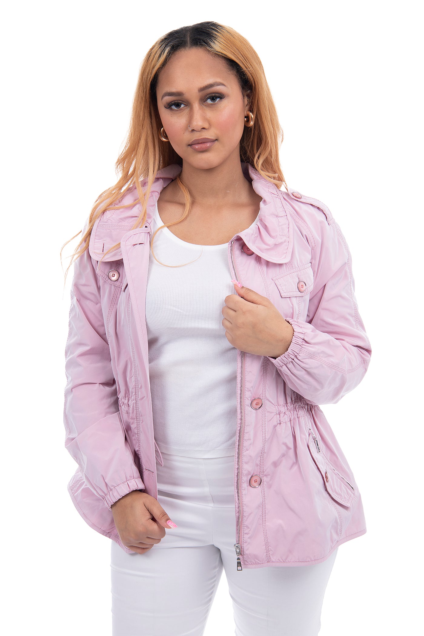 Basler, pink rain coat
